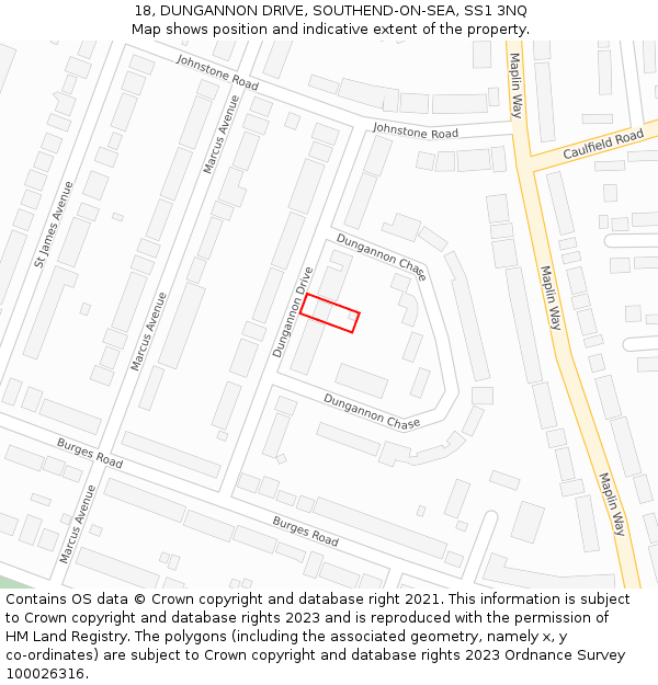 18, DUNGANNON DRIVE, SOUTHEND-ON-SEA, SS1 3NQ: Location map and indicative extent of plot