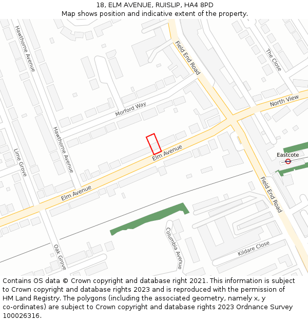 18, ELM AVENUE, RUISLIP, HA4 8PD: Location map and indicative extent of plot