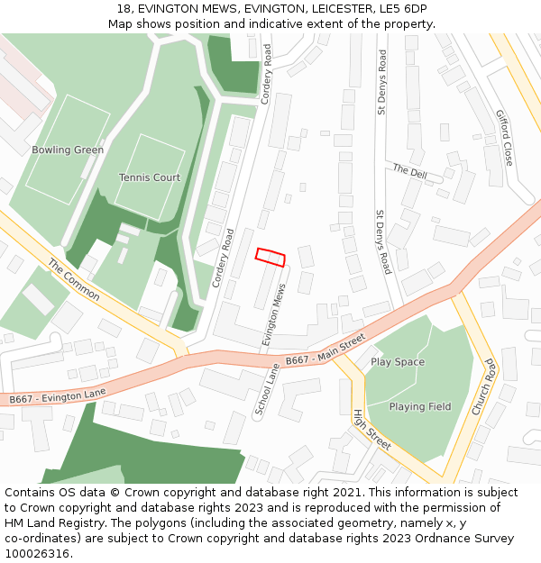 18, EVINGTON MEWS, EVINGTON, LEICESTER, LE5 6DP: Location map and indicative extent of plot