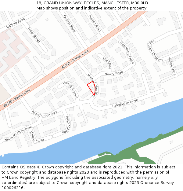 18, GRAND UNION WAY, ECCLES, MANCHESTER, M30 0LB: Location map and indicative extent of plot