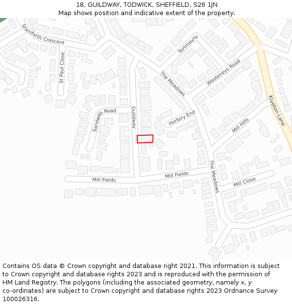 18, GUILDWAY, TODWICK, SHEFFIELD, S26 1JN: Location map and indicative extent of plot