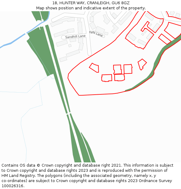 18, HUNTER WAY, CRANLEIGH, GU6 8GZ: Location map and indicative extent of plot