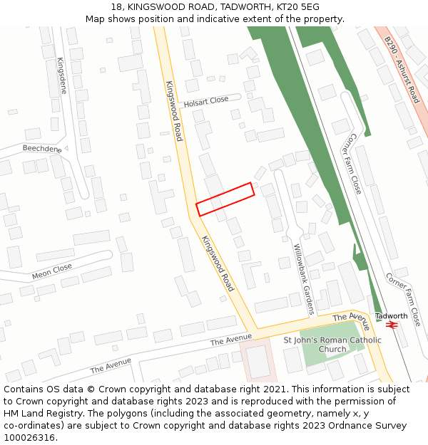 18, KINGSWOOD ROAD, TADWORTH, KT20 5EG: Location map and indicative extent of plot