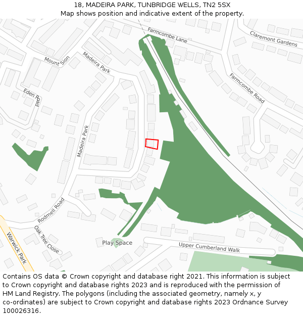 18, MADEIRA PARK, TUNBRIDGE WELLS, TN2 5SX: Location map and indicative extent of plot