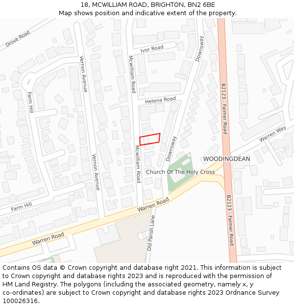 18, MCWILLIAM ROAD, BRIGHTON, BN2 6BE: Location map and indicative extent of plot