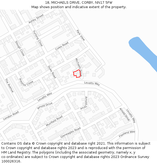 18, MICHAELS DRIVE, CORBY, NN17 5FW: Location map and indicative extent of plot