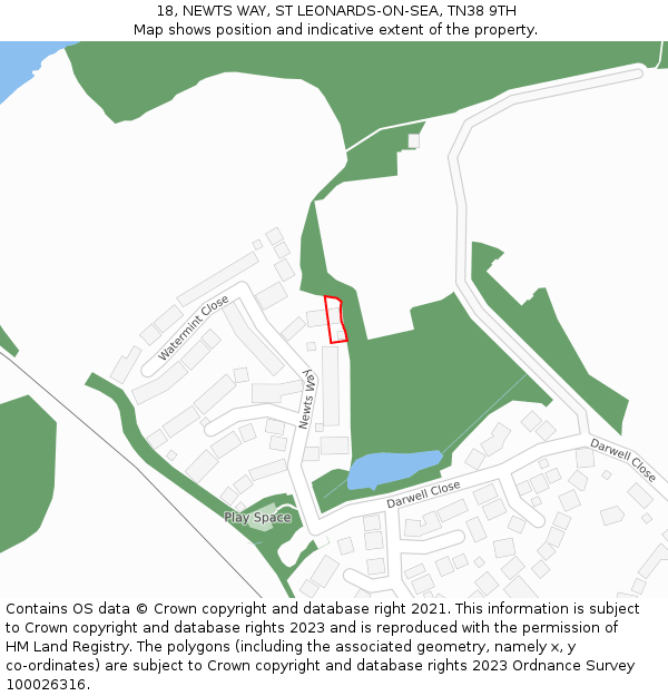 18, NEWTS WAY, ST LEONARDS-ON-SEA, TN38 9TH: Location map and indicative extent of plot