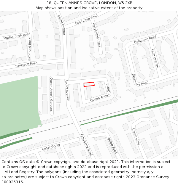 18, QUEEN ANNES GROVE, LONDON, W5 3XR: Location map and indicative extent of plot