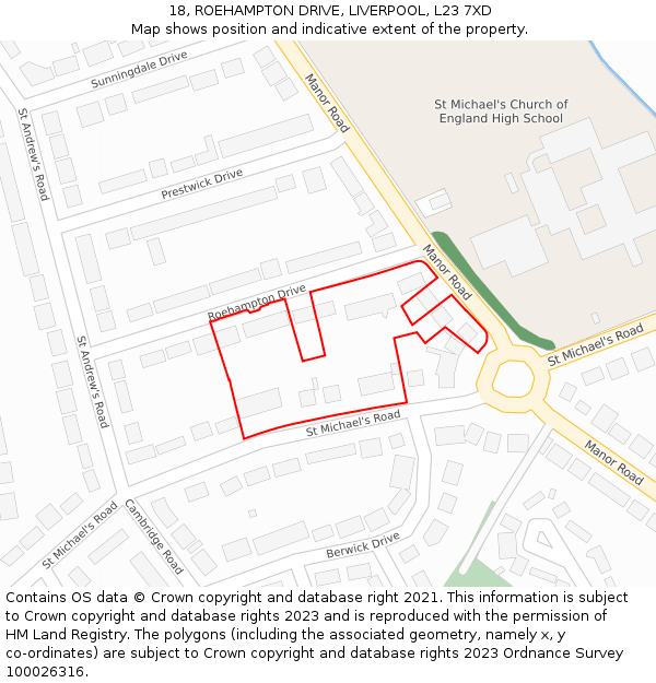 18, ROEHAMPTON DRIVE, LIVERPOOL, L23 7XD: Location map and indicative extent of plot