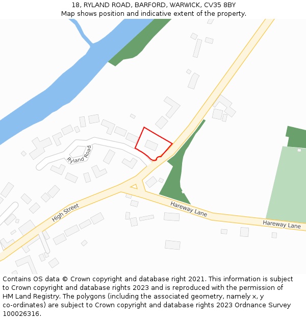 18, RYLAND ROAD, BARFORD, WARWICK, CV35 8BY: Location map and indicative extent of plot