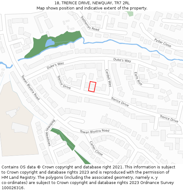 18, TRERICE DRIVE, NEWQUAY, TR7 2RL: Location map and indicative extent of plot