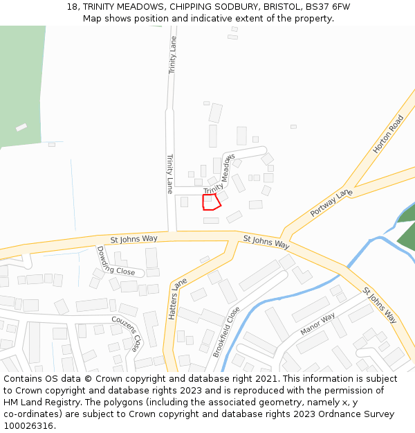 18, TRINITY MEADOWS, CHIPPING SODBURY, BRISTOL, BS37 6FW: Location map and indicative extent of plot