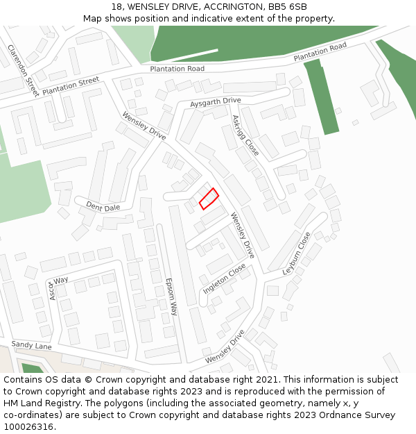 18, WENSLEY DRIVE, ACCRINGTON, BB5 6SB: Location map and indicative extent of plot