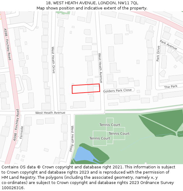 18, WEST HEATH AVENUE, LONDON, NW11 7QL: Location map and indicative extent of plot