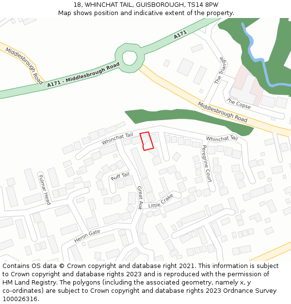 18, WHINCHAT TAIL, GUISBOROUGH, TS14 8PW: Location map and indicative extent of plot