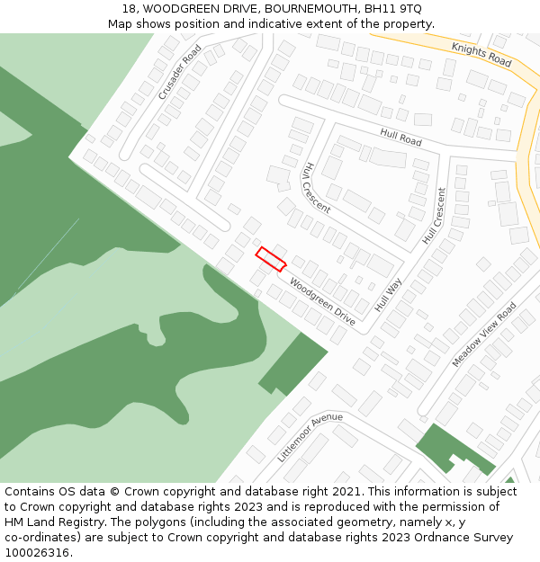 18, WOODGREEN DRIVE, BOURNEMOUTH, BH11 9TQ: Location map and indicative extent of plot