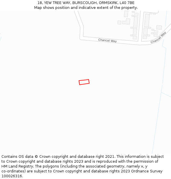 18, YEW TREE WAY, BURSCOUGH, ORMSKIRK, L40 7BE: Location map and indicative extent of plot