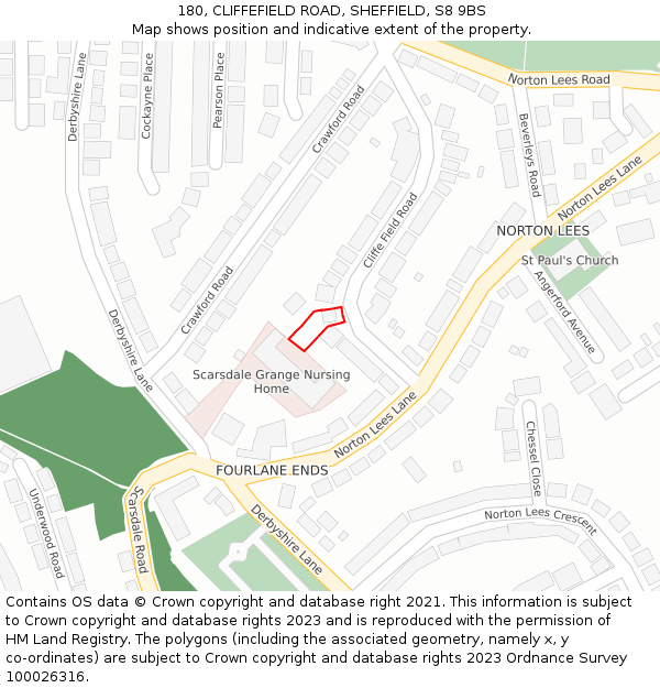 180, CLIFFEFIELD ROAD, SHEFFIELD, S8 9BS: Location map and indicative extent of plot