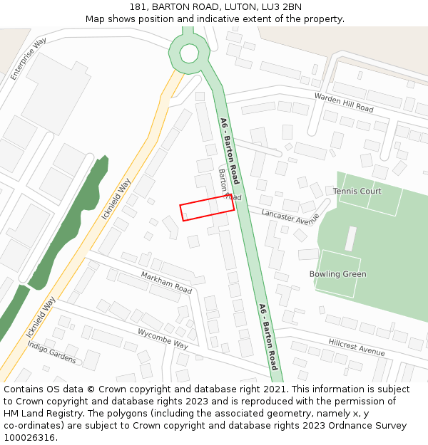 181, BARTON ROAD, LUTON, LU3 2BN: Location map and indicative extent of plot