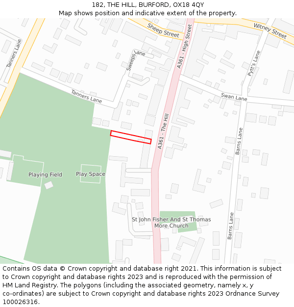 182, THE HILL, BURFORD, OX18 4QY: Location map and indicative extent of plot