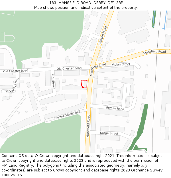 183, MANSFIELD ROAD, DERBY, DE1 3RF: Location map and indicative extent of plot