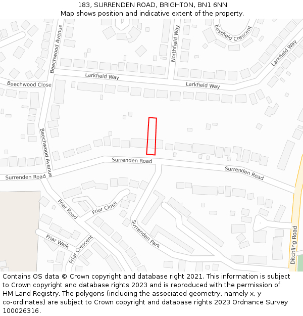 183, SURRENDEN ROAD, BRIGHTON, BN1 6NN: Location map and indicative extent of plot