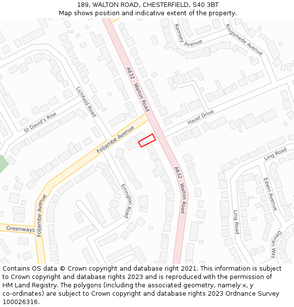 189, WALTON ROAD, CHESTERFIELD, S40 3BT: Location map and indicative extent of plot