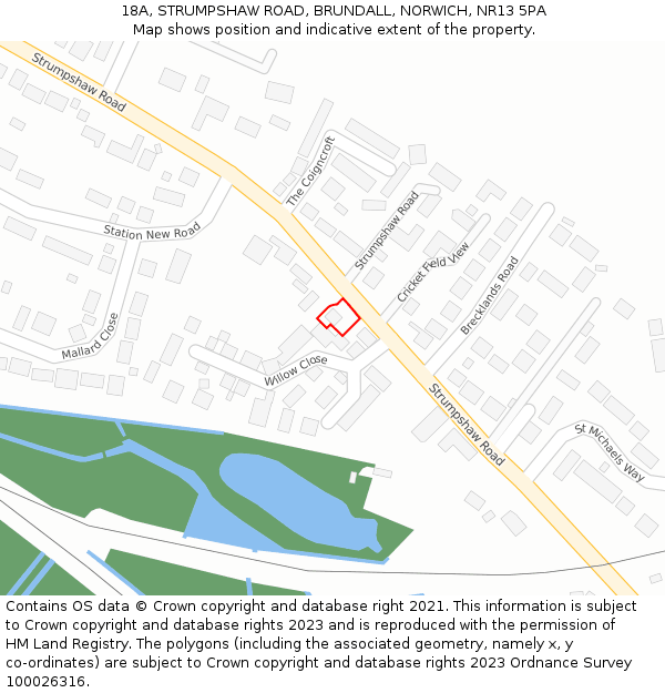 18A, STRUMPSHAW ROAD, BRUNDALL, NORWICH, NR13 5PA: Location map and indicative extent of plot