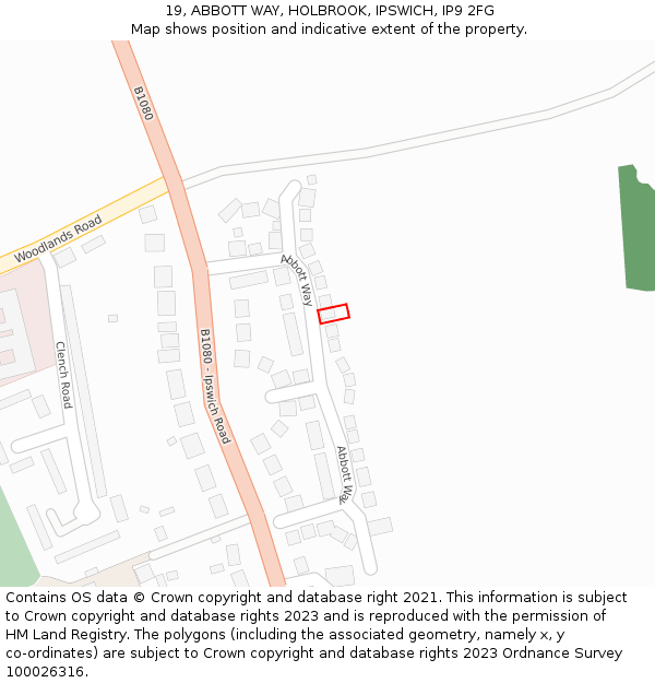 19, ABBOTT WAY, HOLBROOK, IPSWICH, IP9 2FG: Location map and indicative extent of plot