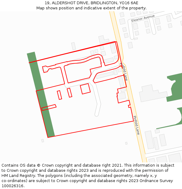 19, ALDERSHOT DRIVE, BRIDLINGTON, YO16 6AE: Location map and indicative extent of plot