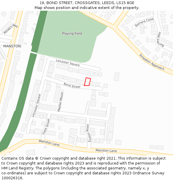 19, BOND STREET, CROSSGATES, LEEDS, LS15 8GE: Location map and indicative extent of plot