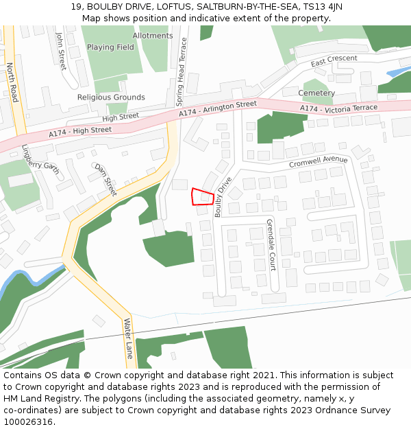 19, BOULBY DRIVE, LOFTUS, SALTBURN-BY-THE-SEA, TS13 4JN: Location map and indicative extent of plot