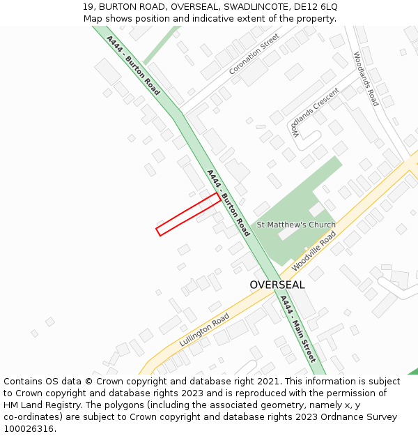 19, BURTON ROAD, OVERSEAL, SWADLINCOTE, DE12 6LQ: Location map and indicative extent of plot