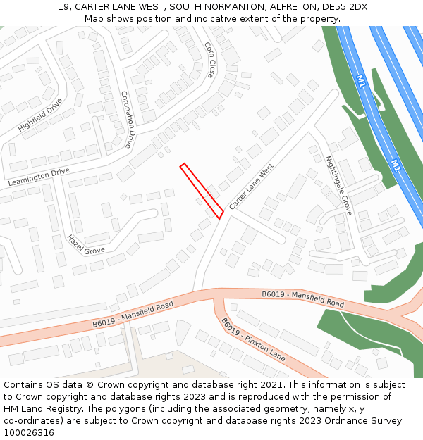 19, CARTER LANE WEST, SOUTH NORMANTON, ALFRETON, DE55 2DX: Location map and indicative extent of plot