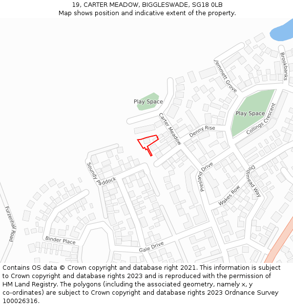 19, CARTER MEADOW, BIGGLESWADE, SG18 0LB: Location map and indicative extent of plot