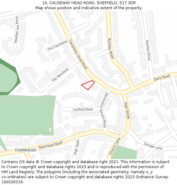 19, CAUSEWAY HEAD ROAD, SHEFFIELD, S17 3DR: Location map and indicative extent of plot