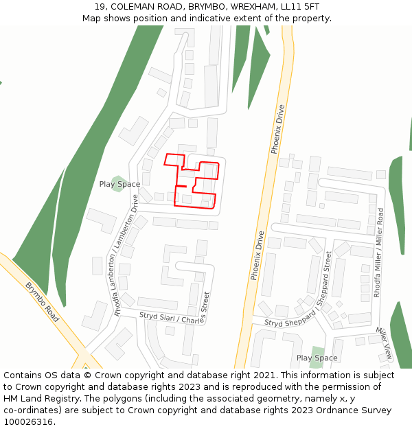 19, COLEMAN ROAD, BRYMBO, WREXHAM, LL11 5FT: Location map and indicative extent of plot