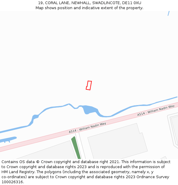 19, CORAL LANE, NEWHALL, SWADLINCOTE, DE11 0XU: Location map and indicative extent of plot