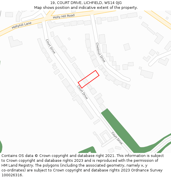 19, COURT DRIVE, LICHFIELD, WS14 0JG: Location map and indicative extent of plot