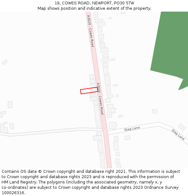 19, COWES ROAD, NEWPORT, PO30 5TW: Location map and indicative extent of plot