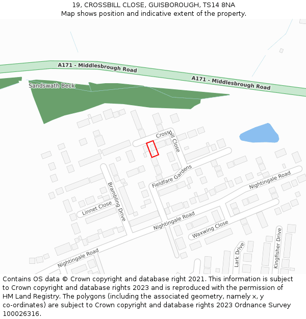 19, CROSSBILL CLOSE, GUISBOROUGH, TS14 8NA: Location map and indicative extent of plot