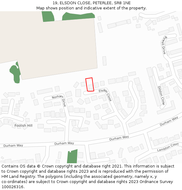 19, ELSDON CLOSE, PETERLEE, SR8 1NE: Location map and indicative extent of plot