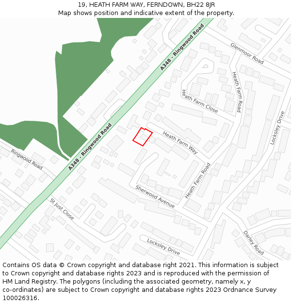 19, HEATH FARM WAY, FERNDOWN, BH22 8JR: Location map and indicative extent of plot