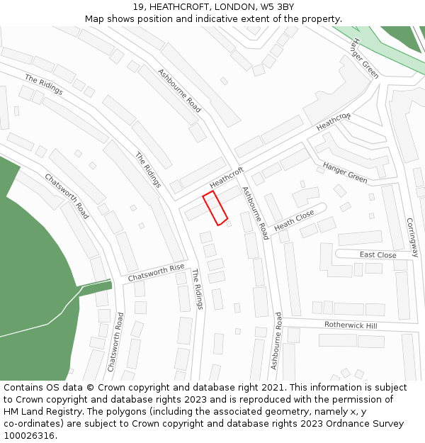 19, HEATHCROFT, LONDON, W5 3BY: Location map and indicative extent of plot