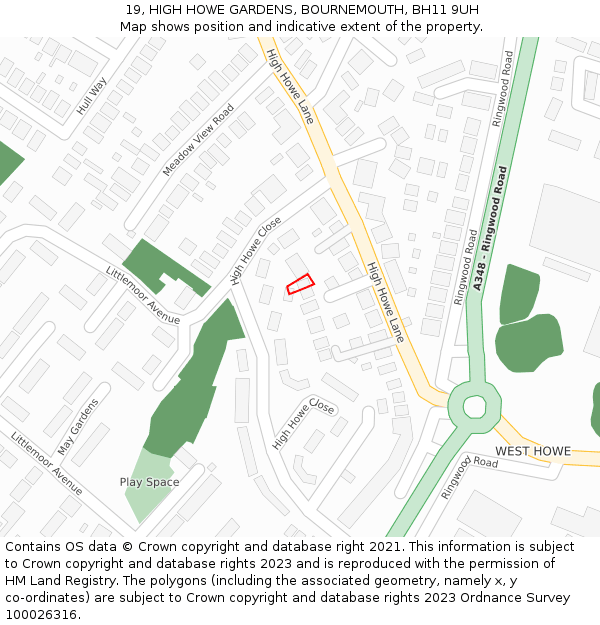 19, HIGH HOWE GARDENS, BOURNEMOUTH, BH11 9UH: Location map and indicative extent of plot