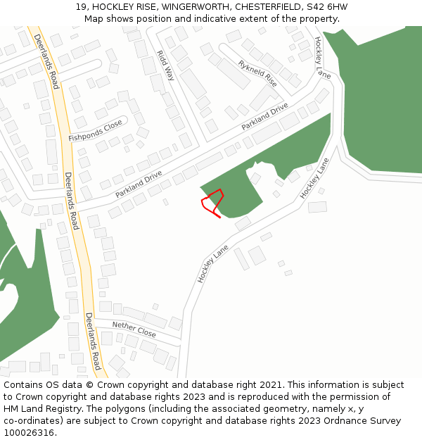 19, HOCKLEY RISE, WINGERWORTH, CHESTERFIELD, S42 6HW: Location map and indicative extent of plot