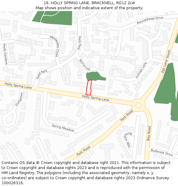 19, HOLLY SPRING LANE, BRACKNELL, RG12 2LW: Location map and indicative extent of plot