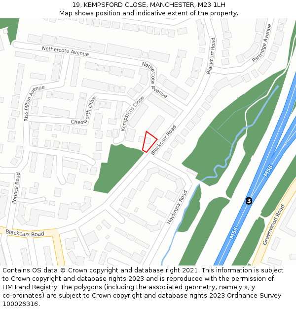 19, KEMPSFORD CLOSE, MANCHESTER, M23 1LH: Location map and indicative extent of plot