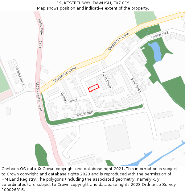 19, KESTREL WAY, DAWLISH, EX7 0FY: Location map and indicative extent of plot