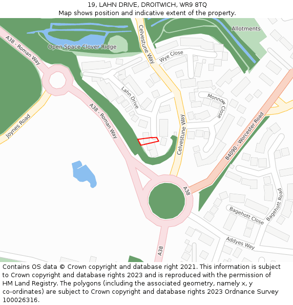 19, LAHN DRIVE, DROITWICH, WR9 8TQ: Location map and indicative extent of plot